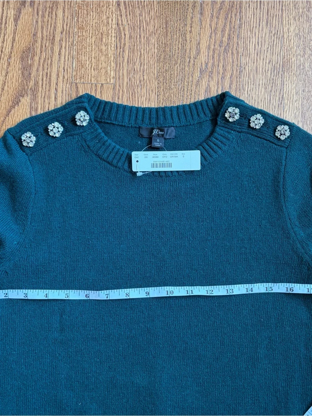 J. Crew Women's Emerald Green Crewneck Sweater with Shoulder Buttons